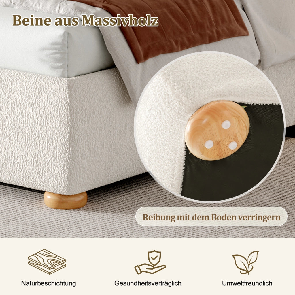 DESMIU Lit coffre 160 × 200 cm 2 posti con contenitore idraulico, senza materasso, in bouclé bianco