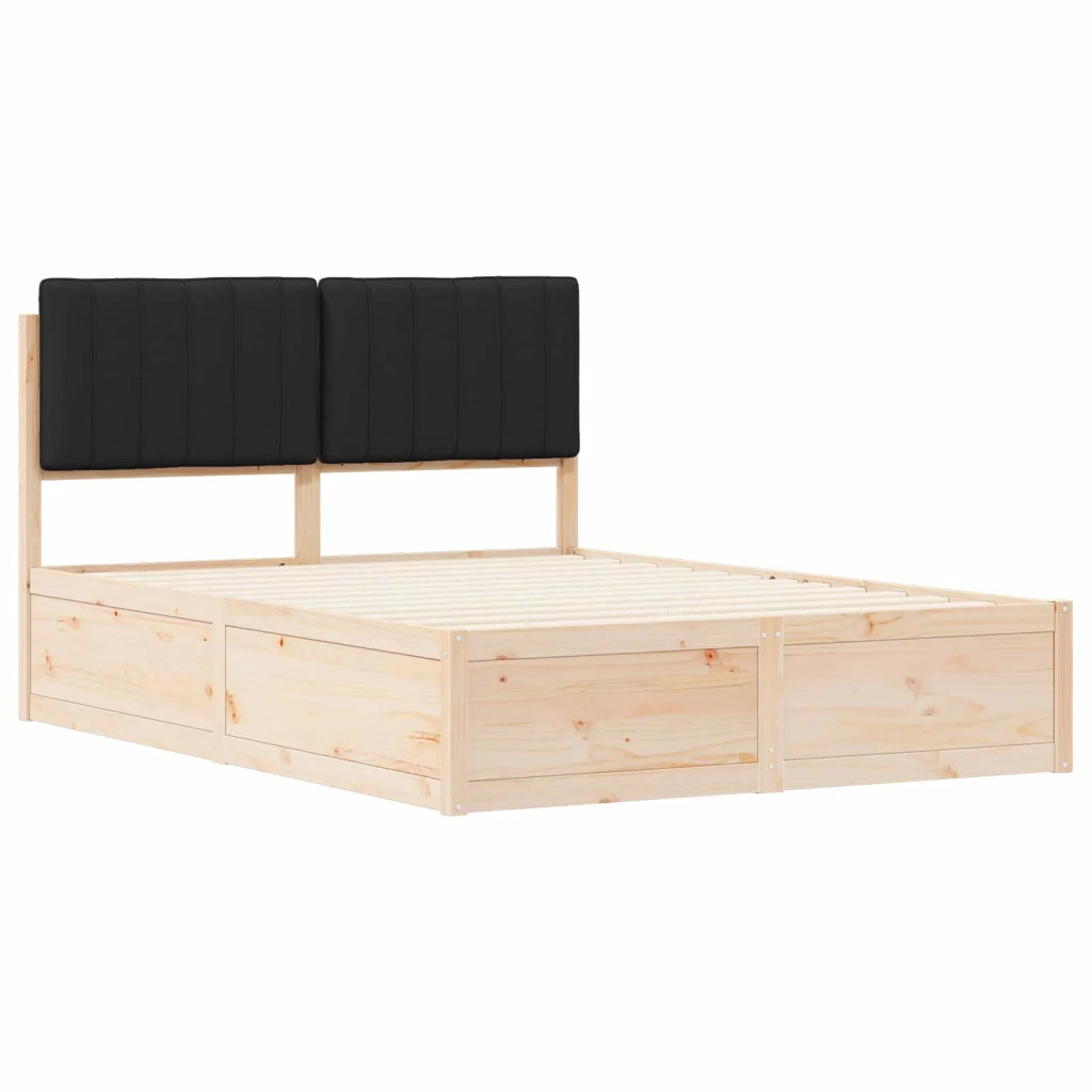 Letto matrimoniale | Letto per adulti | Letto con Testiera Rivestita Nero 135 x 190 cm Pino massello