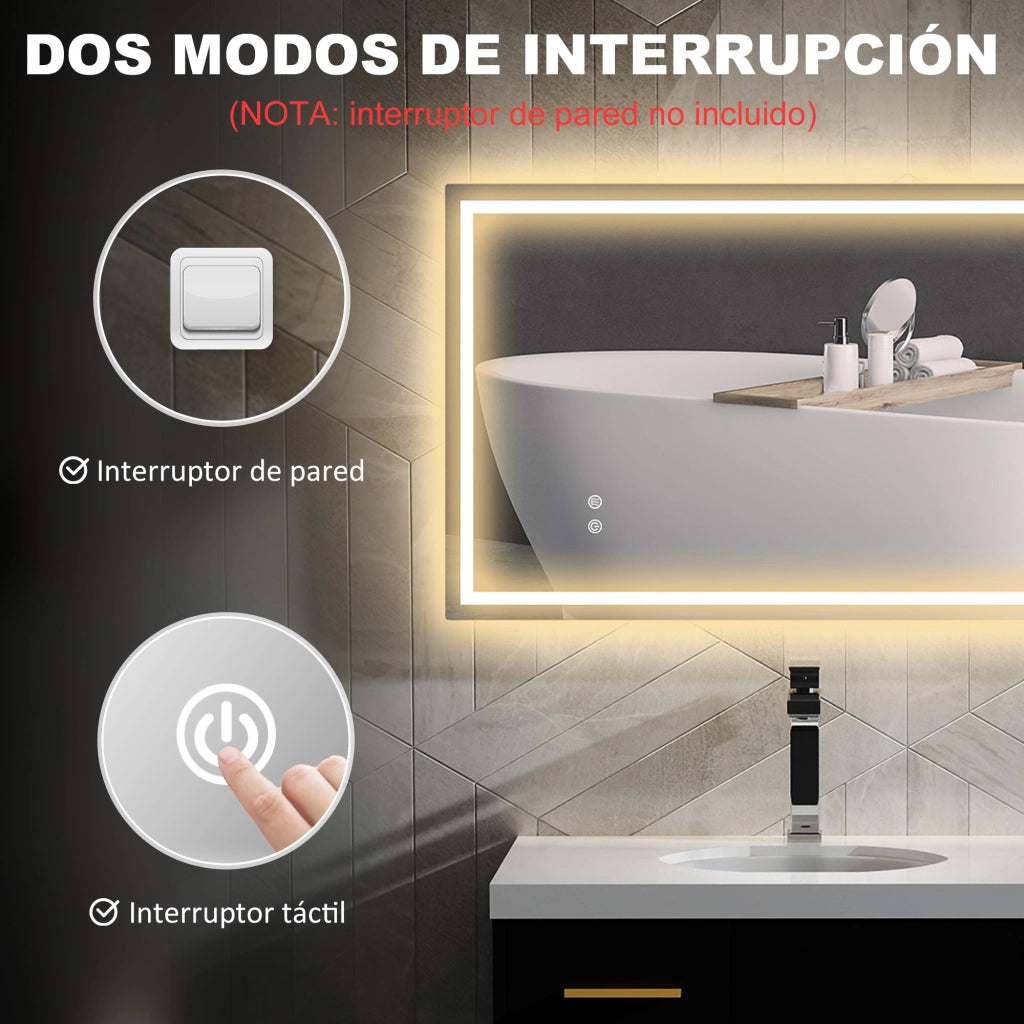 Specchio da Bagno LED 100x60 cm ¨C Xylo ¨C Retroilluminato Antivaho Luce Regolabile