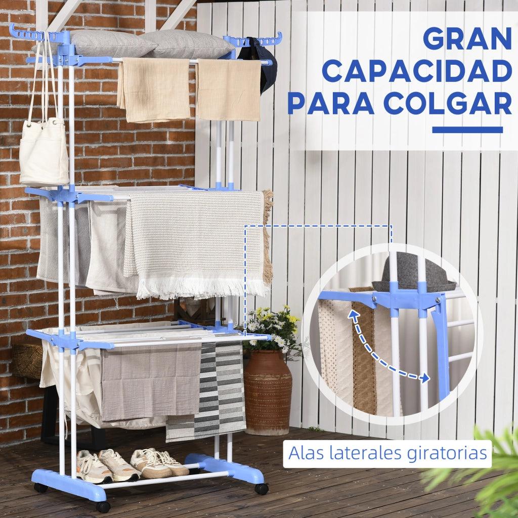 Tenda da Bucato Verticale Pieghevole con Ruote ¨C zephmum ¨C 73x64x172 cm Blu e Bianco