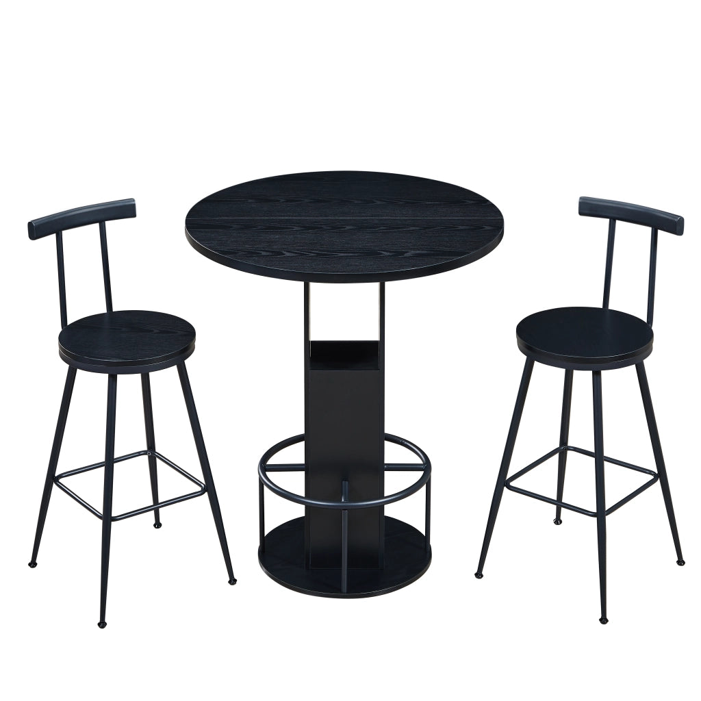 Set Tavolo Alto Rotondo con 2 Sgabelli ¨C MINIMAL ¨C Legno e Metallo Nero, Piano 80cm