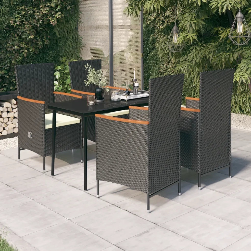 Set da Pranzo da Giardino 5 pz con Cuscini Nero 3099445
