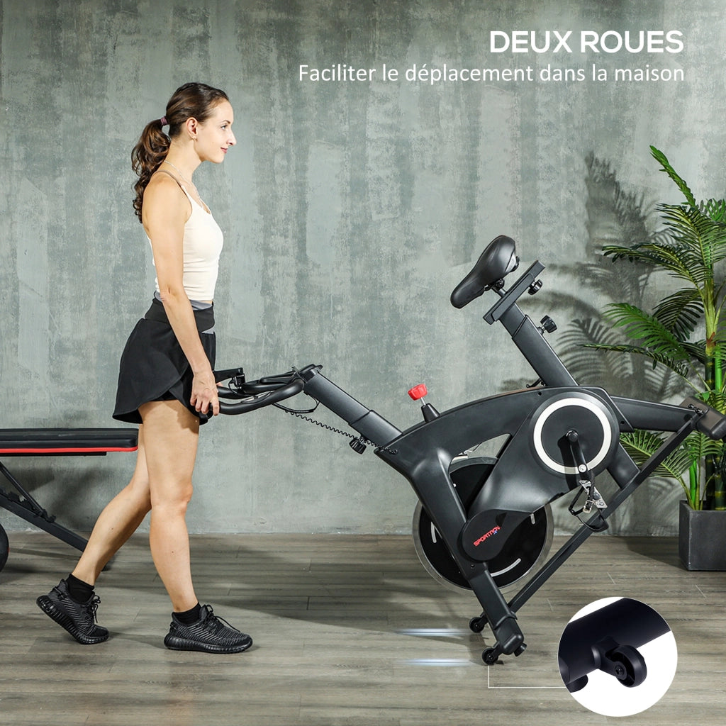 Bicicletta da fitness ¨C Minimal ¨C nero, sella e manubrio regolabili, schermo LCD, supporto tablet