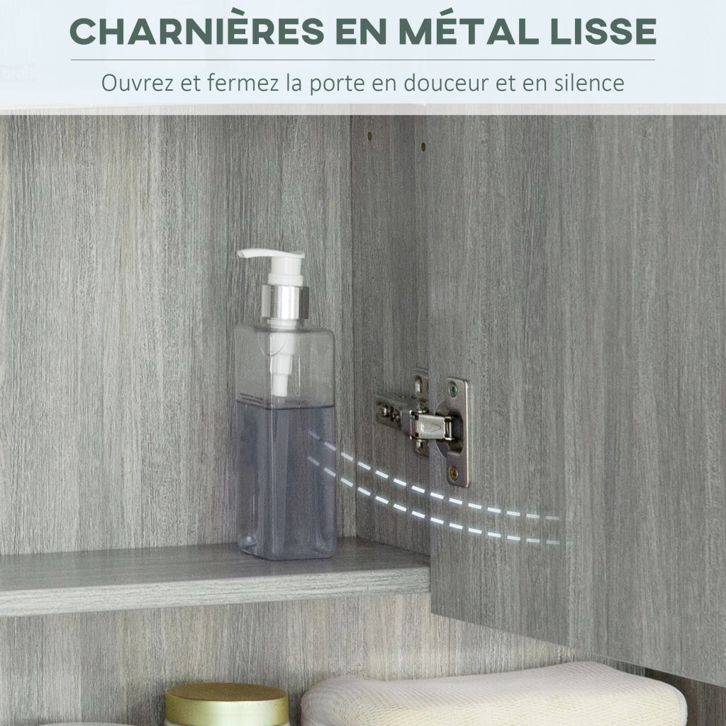 Armadio da bagno con specchio 3 ante ¨C zephmum ¨C grigio 90x15x75cm