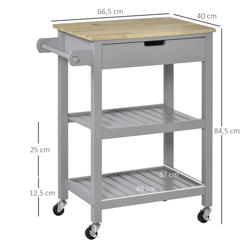 Carrello da cucina con ruote ¨C Xylo ¨C legno di hevea, 2 ripiani, 1 cassetto