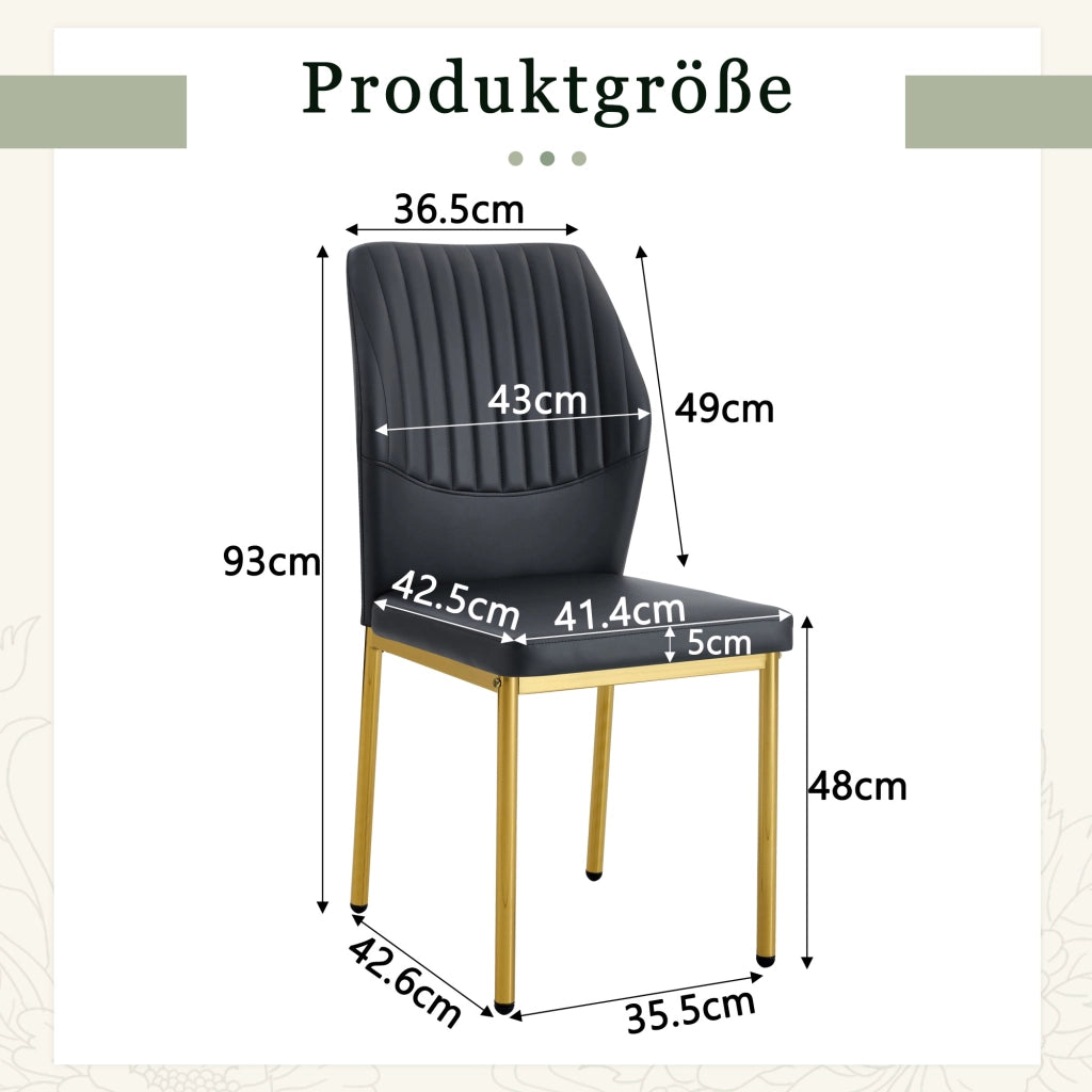 [Set di 4] Eleganti sedie da pranzo in stile lusso discreto: schienale in PU nero con goffratura verticale + gambe in metallo dorato, adatte a sale da