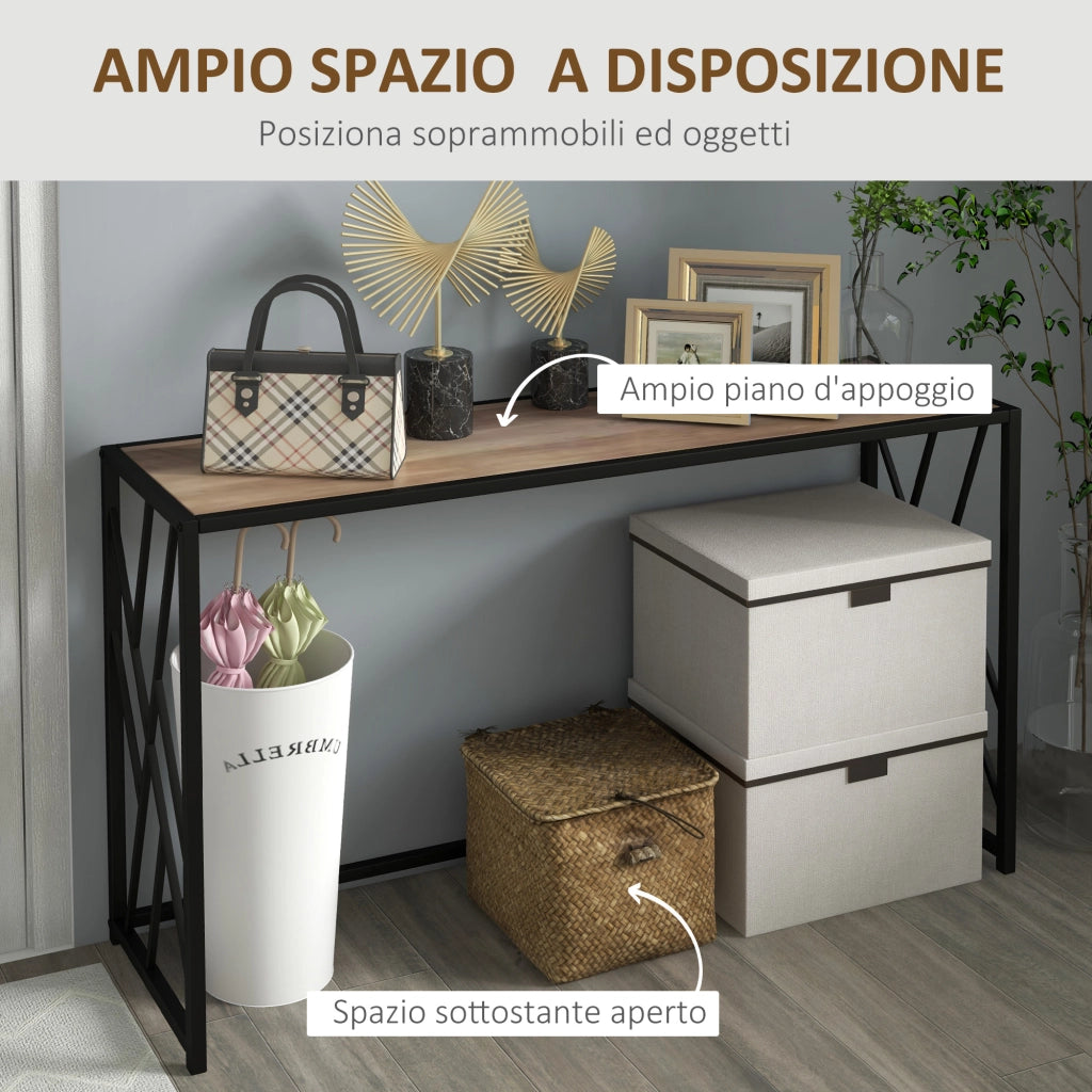 Consolle da Ingresso ¨C Minimal ¨C Legno e Acciaio, Marrone, 120x35x75cm