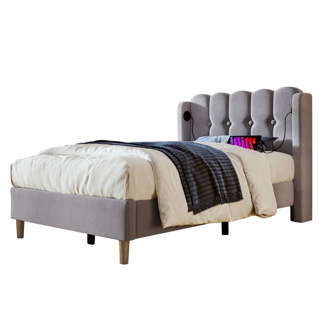 letto imbottito in lino grigio 90 x 200 cm