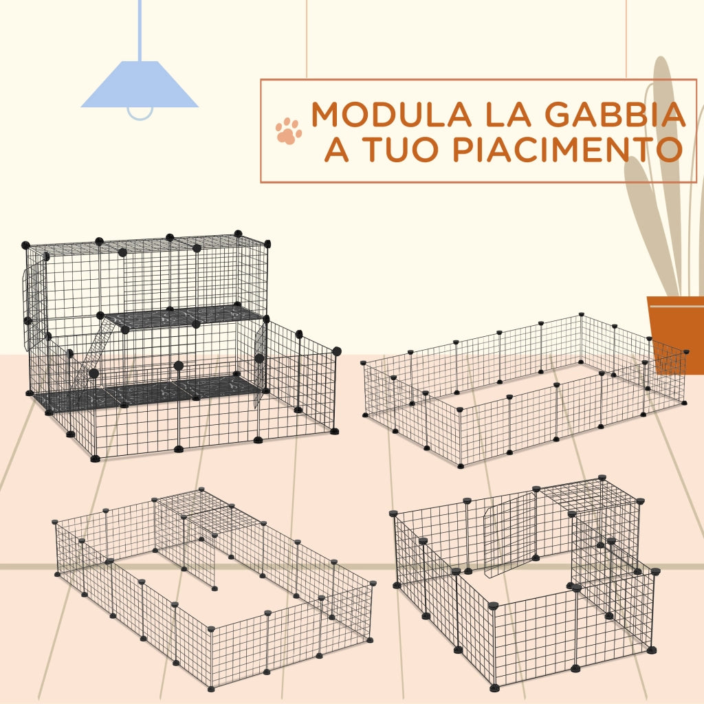 Recinto per Conigli Modulabile ¨C Minimal ¨C Acciaio, Nero, 105x105x70cm