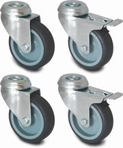 Set di 4 gomiti di sterzatura 75mm fissaggio a vite singola - gomma TPR - 2 frenati 2 sterzanti