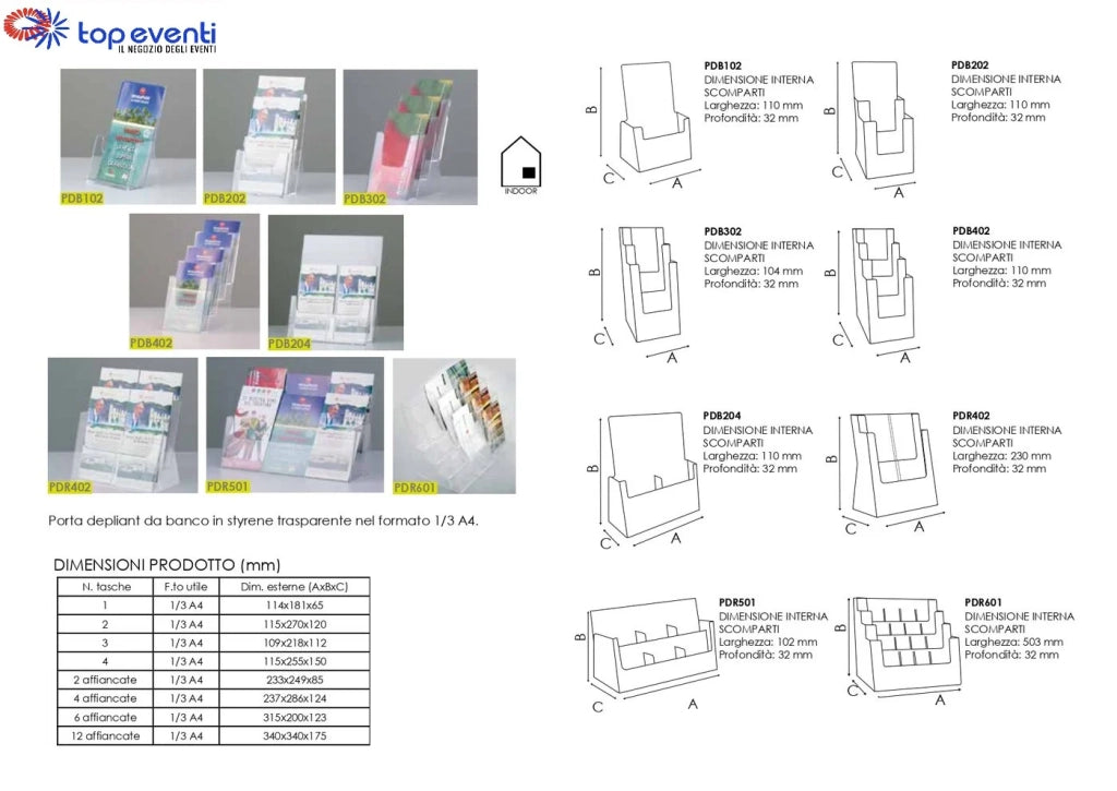 Porta depliant in plexi 4 tasche 1/3 A4