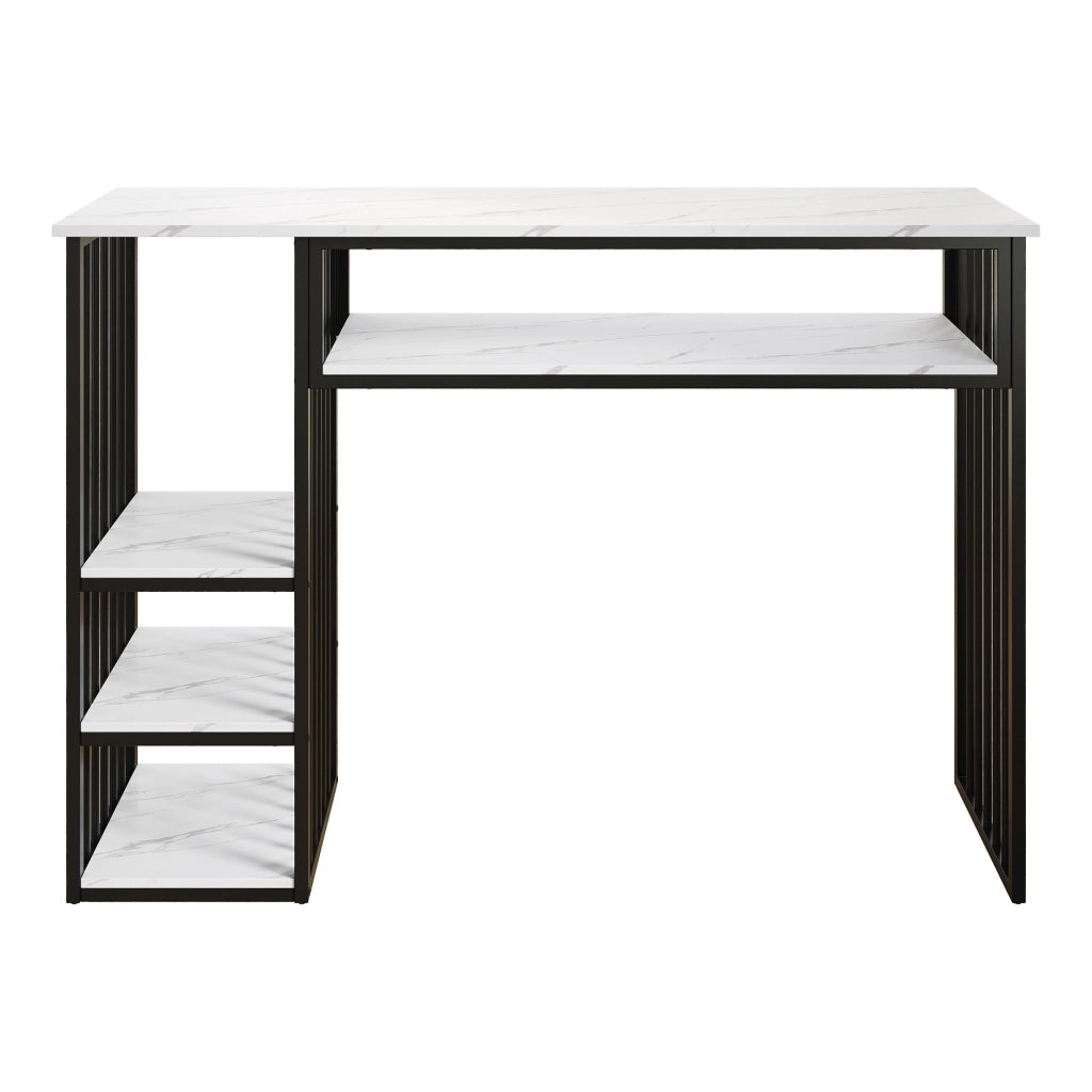 TAVOLO BAR con ripiani 140x40x105 cm MDF effetto marmo Bianco e Nero