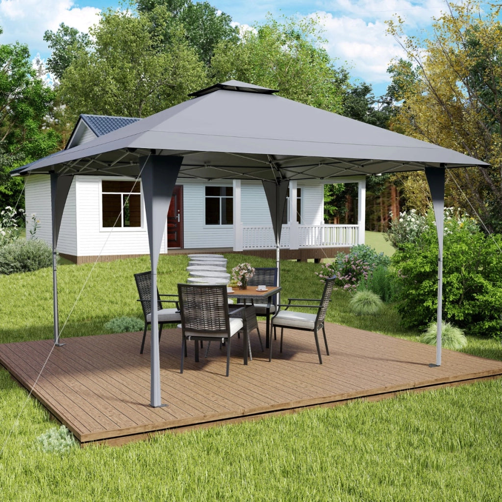 Tenda da gazebo con tetto ventilato e borsa per il trasporto, Riparo istantaneo regolabile 390 x 390 cm Grigio