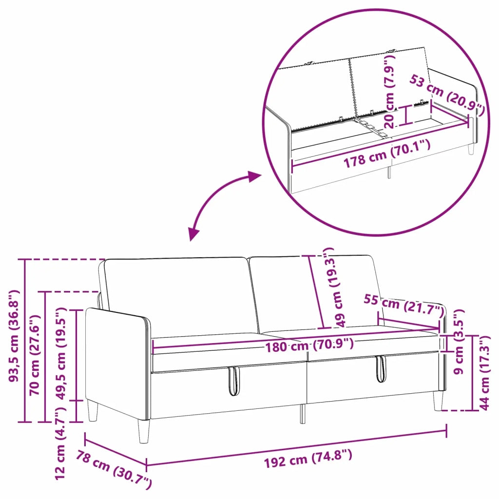 Divano con Storage Rosa 192 x 78 x 87 cm Poliestere 42036993