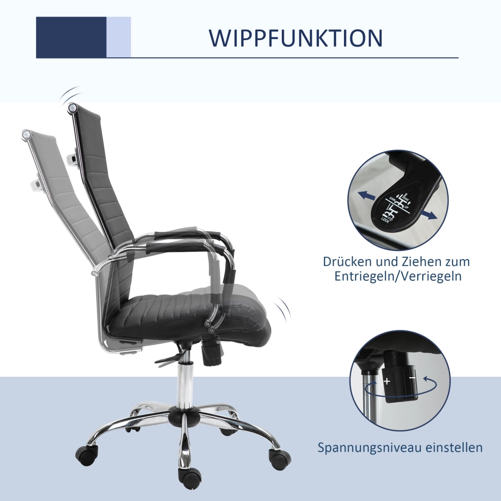 Sedia da ufficio ergonomica con funzione oscillante; altezza regolabile e ruote girevoli in similpelle nera
