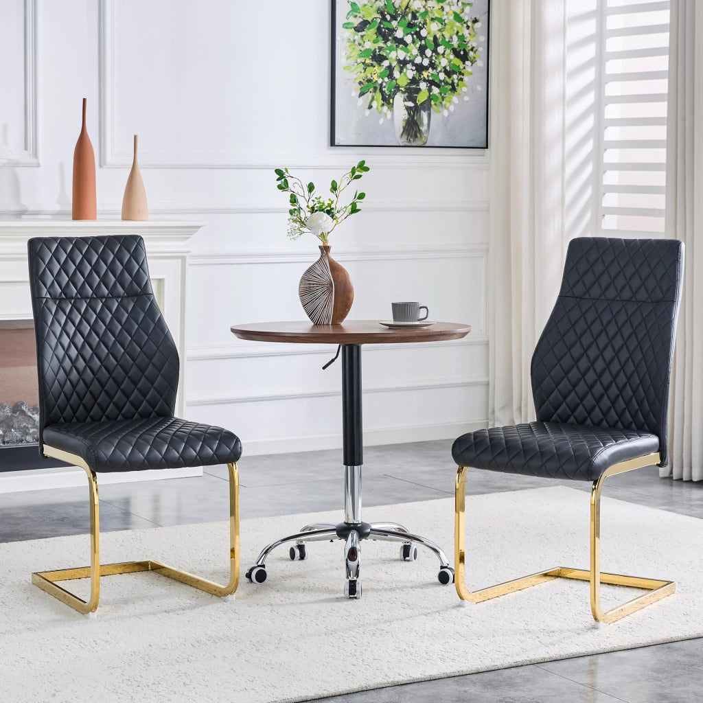 [Set di 2] Sedie da pranzo con motivo a rombi neri: schienale alto + comodo cuscino di seduta, struttura in metallo color oro, antiscivolo e resistent