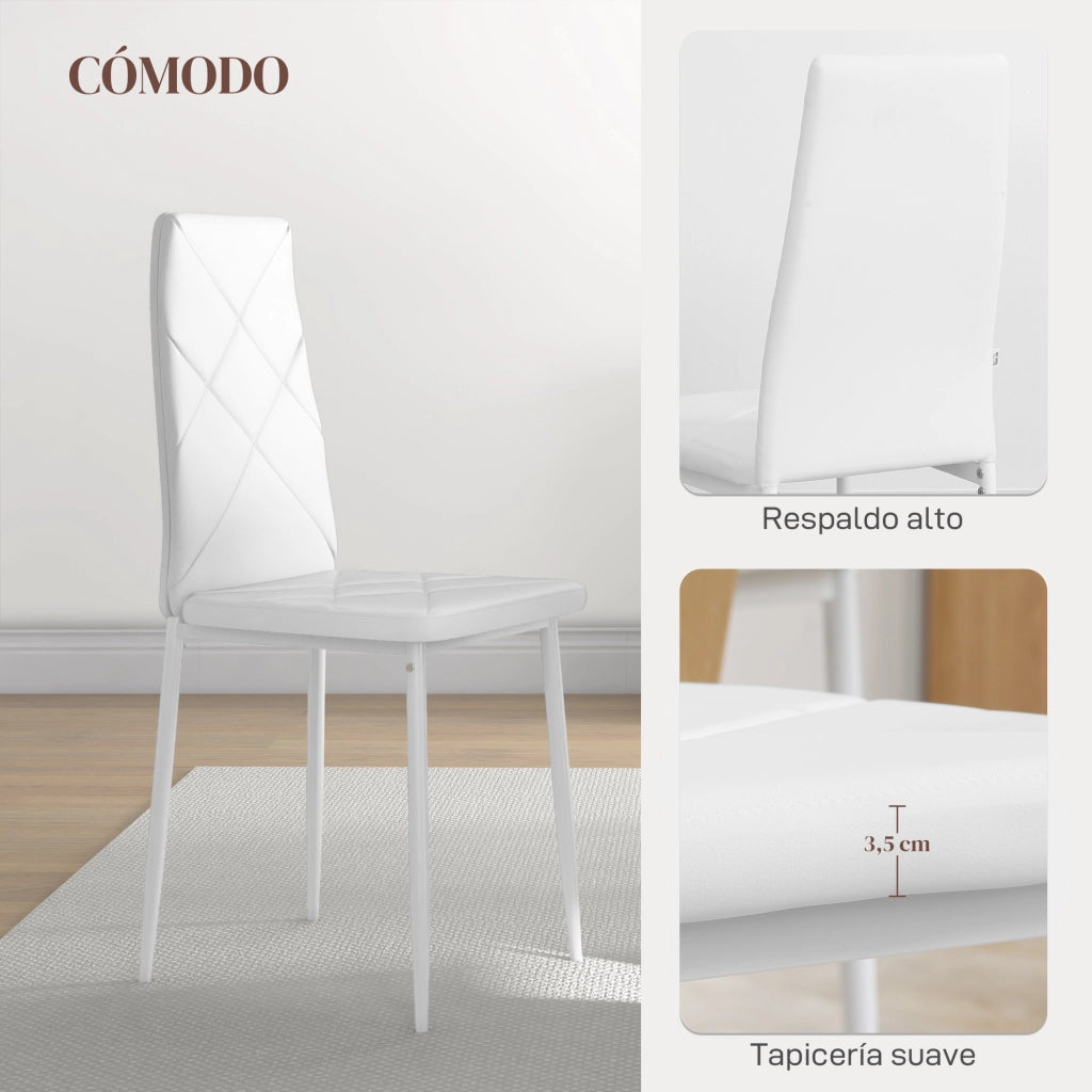 Set di 6 Sedie da Pranzo Imbottite in Similpelle con Schienale Alto e Gambe in Metallo ¨C Zephmum ¨C Bianco 41x50x97 cm