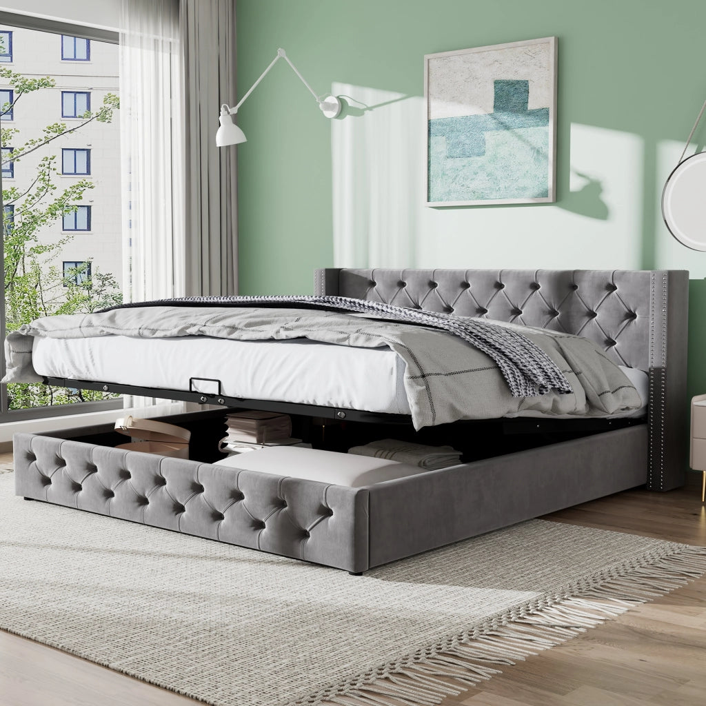 letto imbottito velluto grigio 140 x 190 cm