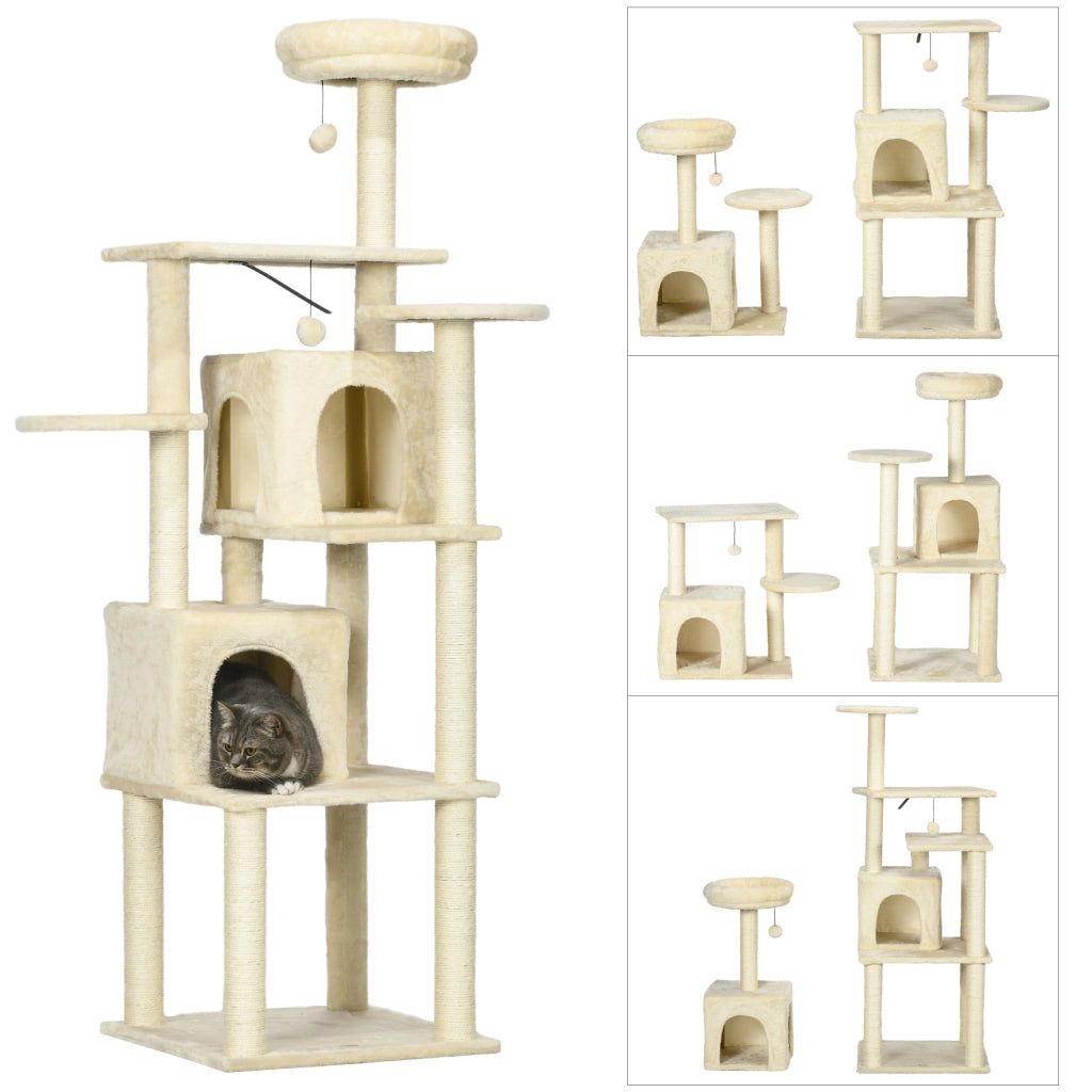 Albero per gatti con piattaforme e nicchie ¨C Minimal ¨C Beige 171 cm