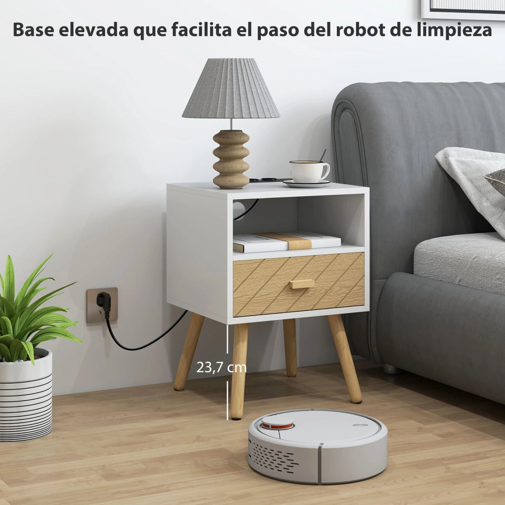 Comodino con Stazione di Ricaricare ¨C zephmum ¨C 2 Prese AC, USB, Tipo-C, Bianco