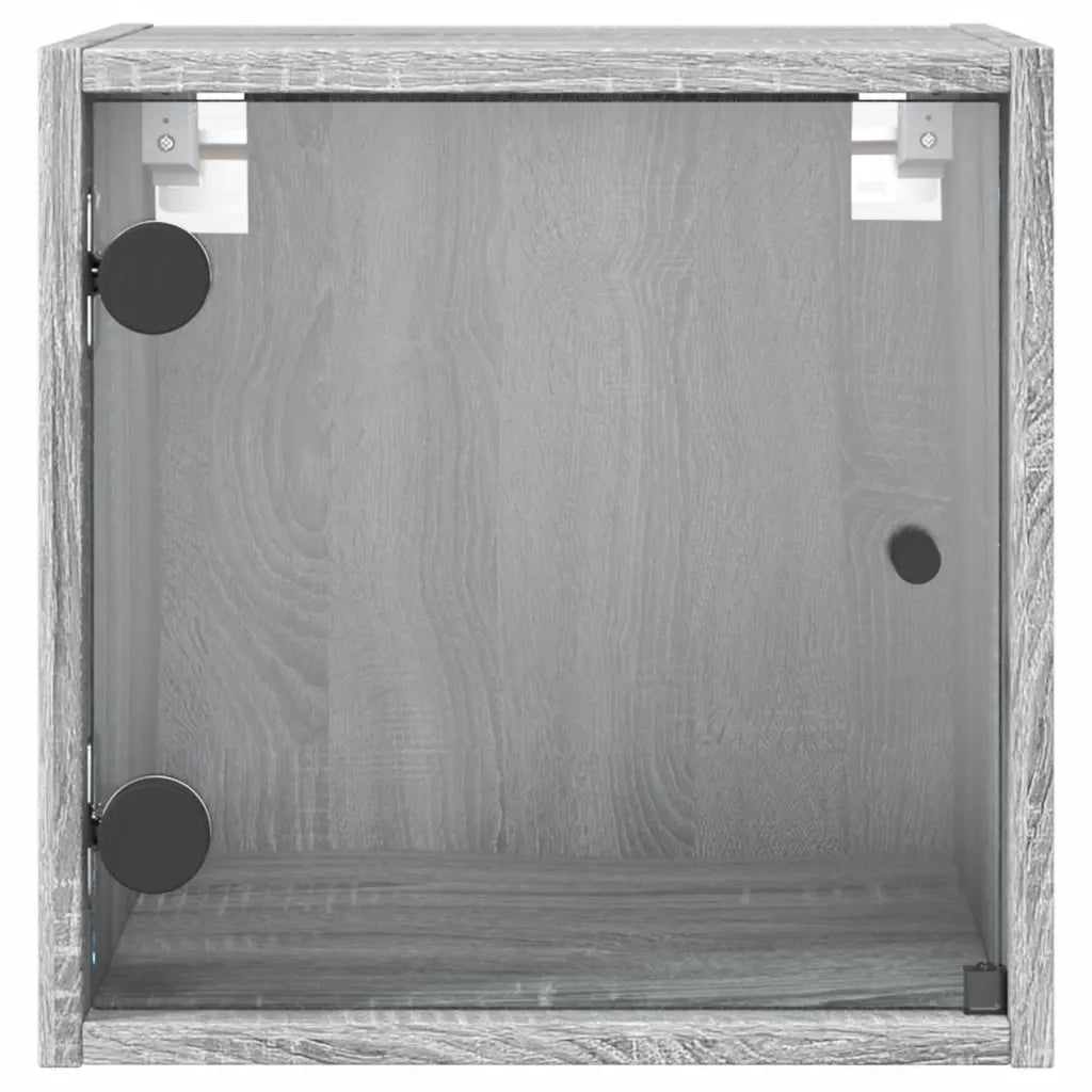 Comodini con Ante in Vetro 2pz-Set di 2 Tavolino da notte Grigio Sonoma 35x37x35 cm