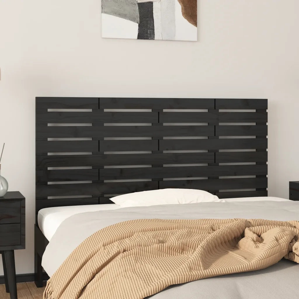 Testiera | Testata da Parete Nera 126x3x63 cm in Legno Massello di Pino