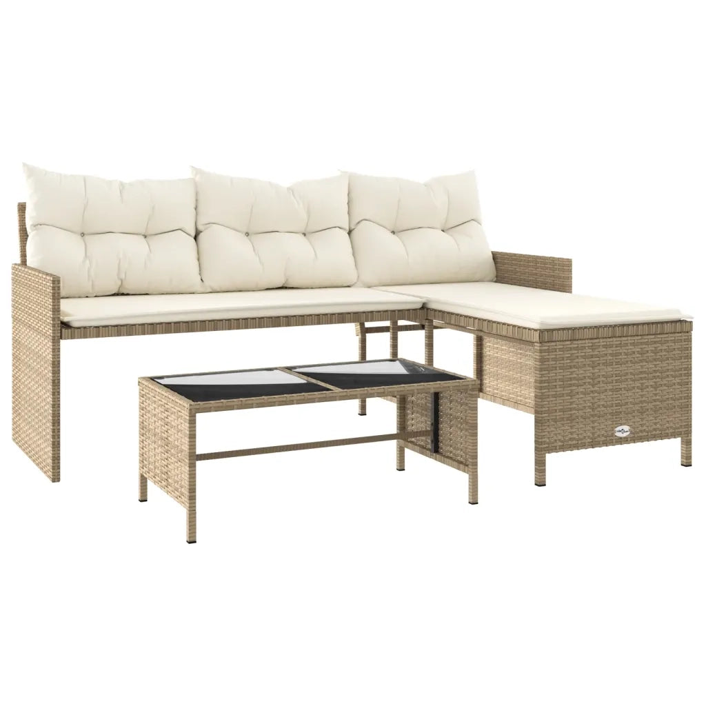 Divano da Giardino con Tavolo e Cuscini a L-Sofa da Giardino-Divano da esterno Beige in Polyrattan 851611