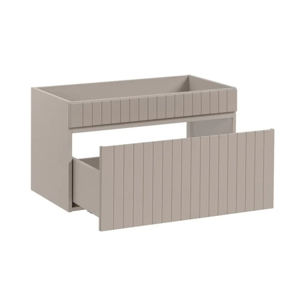 Set ICON: mobile sottolavabo 100cm con nicchie visibili + lavabo rotondo da appoggio + specchio LED + colonna