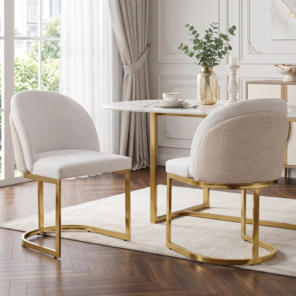 SEDIA da pranzo set da 2 pezzi 66,5x56,49x54,99 cm Chenille Beige e Oro
