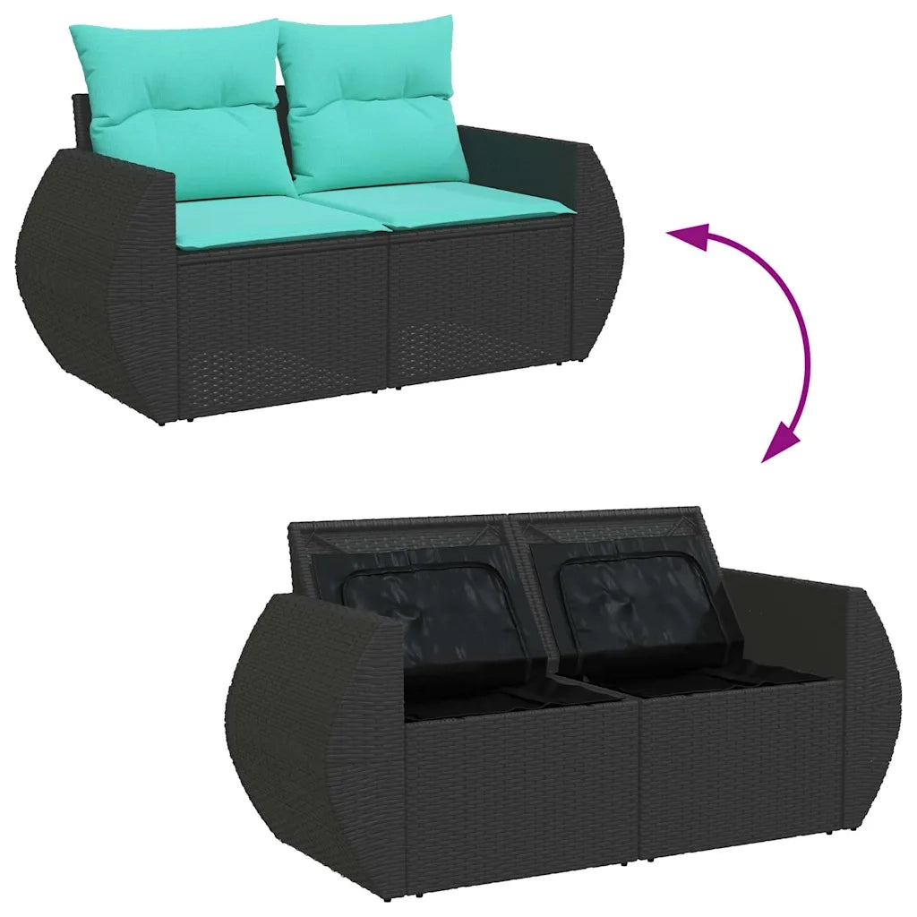 Set Divano da Giardino 6 pz con Cuscini Nero in Polyrattan 3325837
