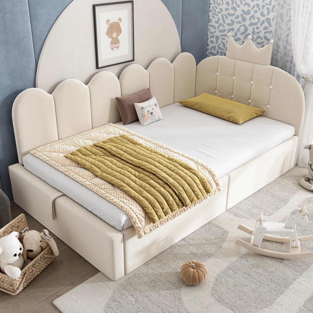 Letto a Divanetto 90 x 190 cm; Contenitore - in Velluto - Beige