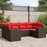 Set Divani da Giardino 6 pz con Cuscini Marrone in Polyrattan 3222983