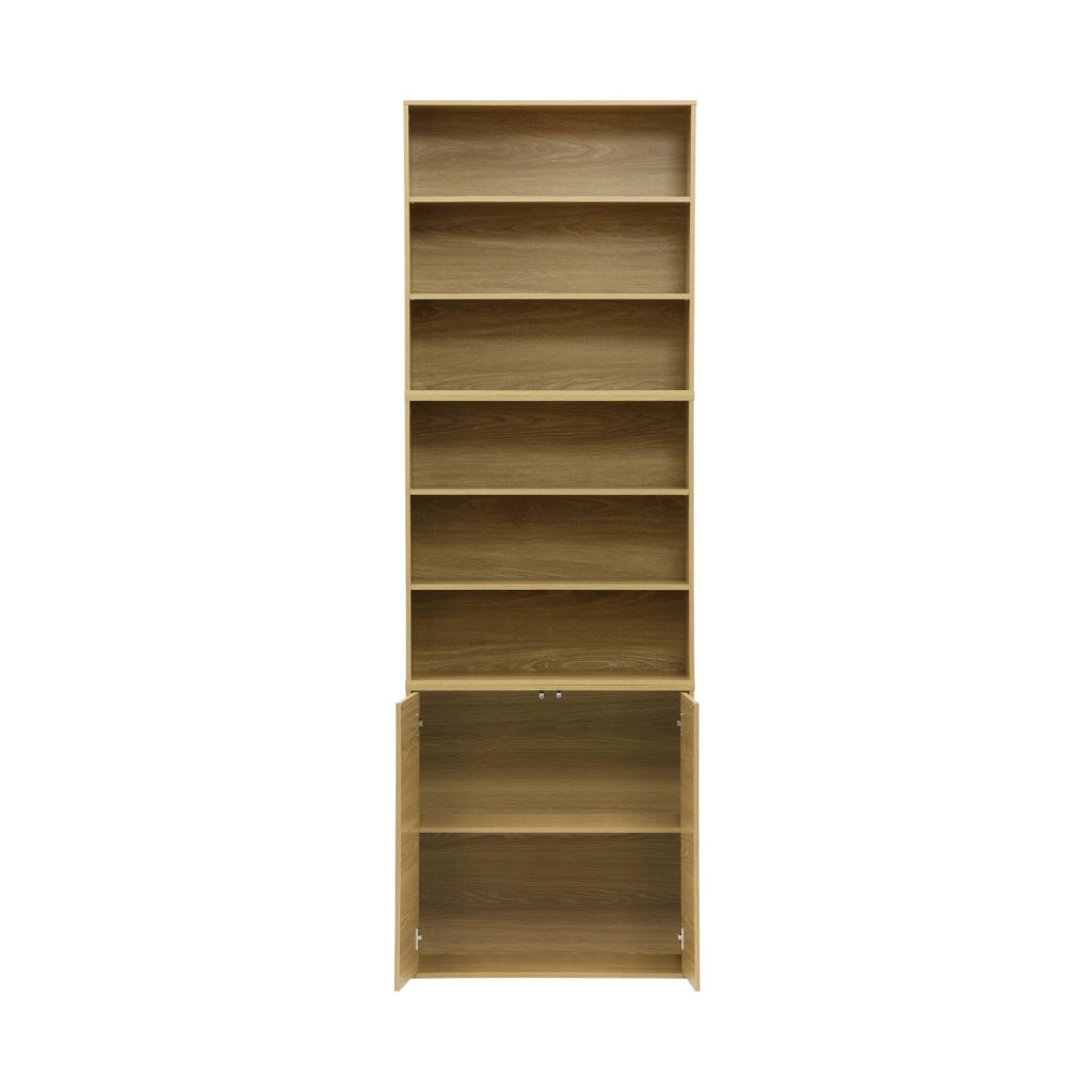 Libreria modulare con 2 ante e 5 livelli, quercia