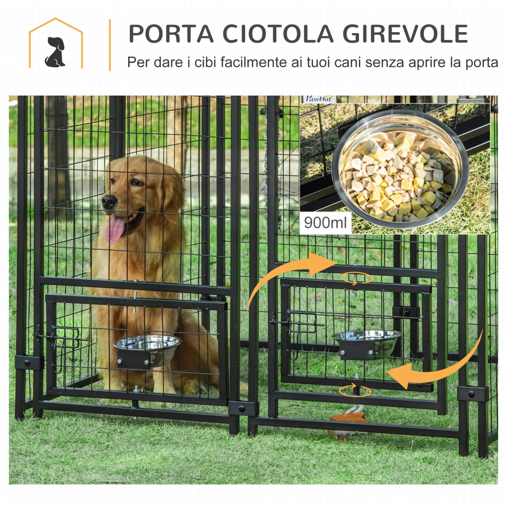 Recinto per Cani da Esterno ¨C Zephmum ¨C Nero e Rosso in Acciaio con Copertura