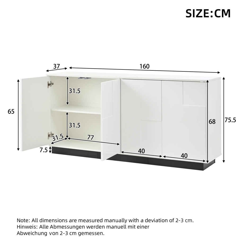 SIDEBOARD 160x37x75,5 cm 4 ante bianco lucido e nero