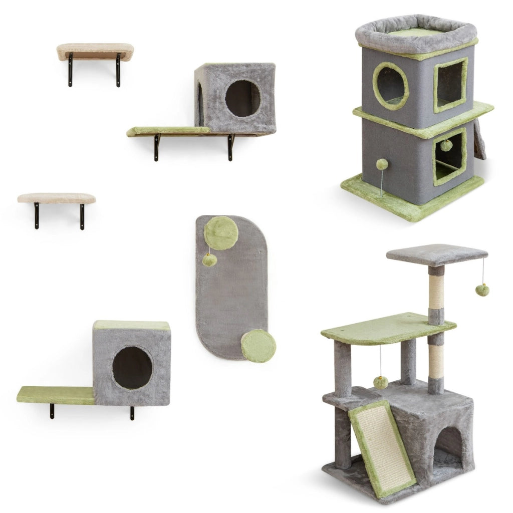 Centro attivit¨¤ per gatti con condominio e set di mobili per gatti a muro, 3 in 1 Set di mobili per gatti Grigio-Alberi Tiragraffi
