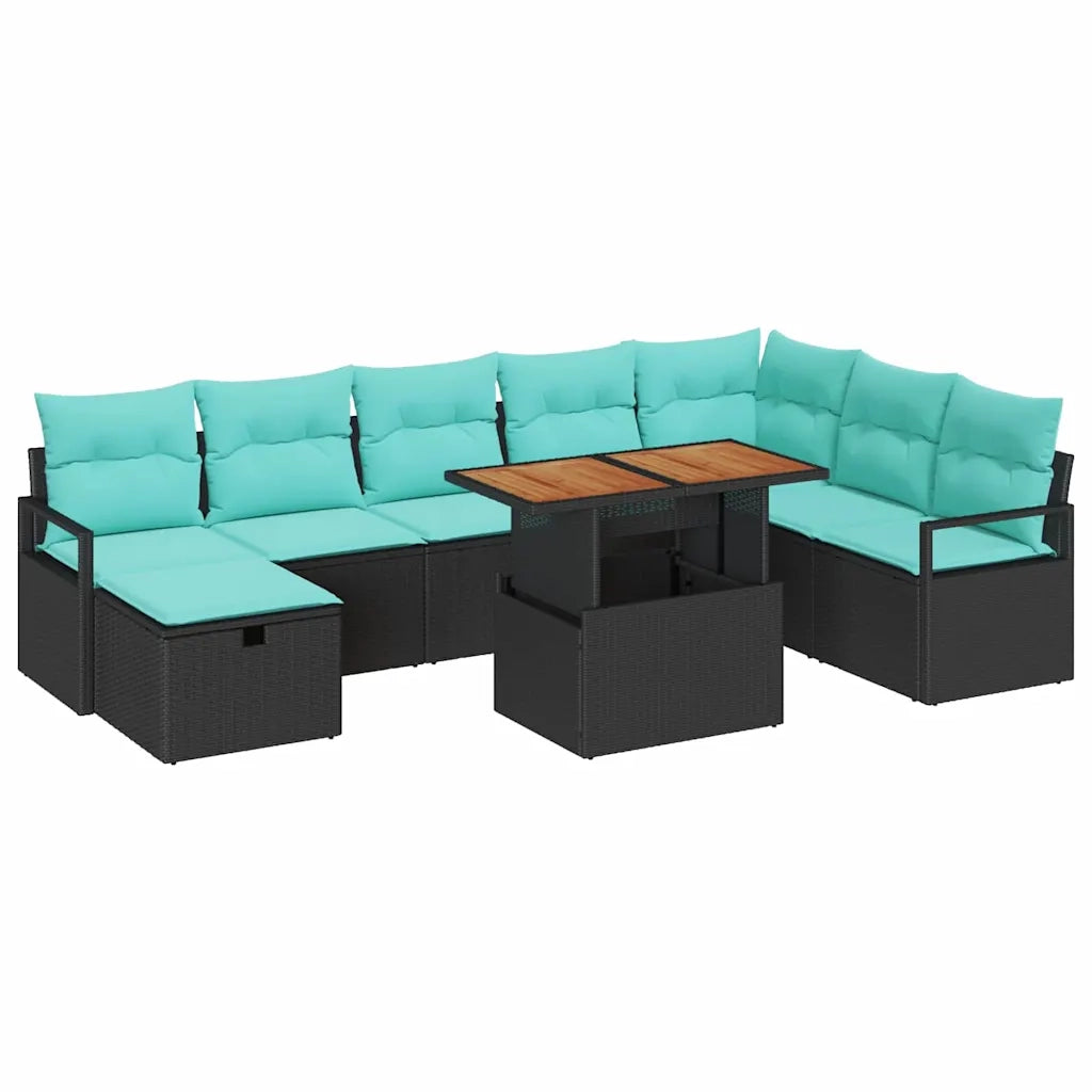 Set Divano da Giardino con cuscino 9 pcs Nero polyrattan 3360015