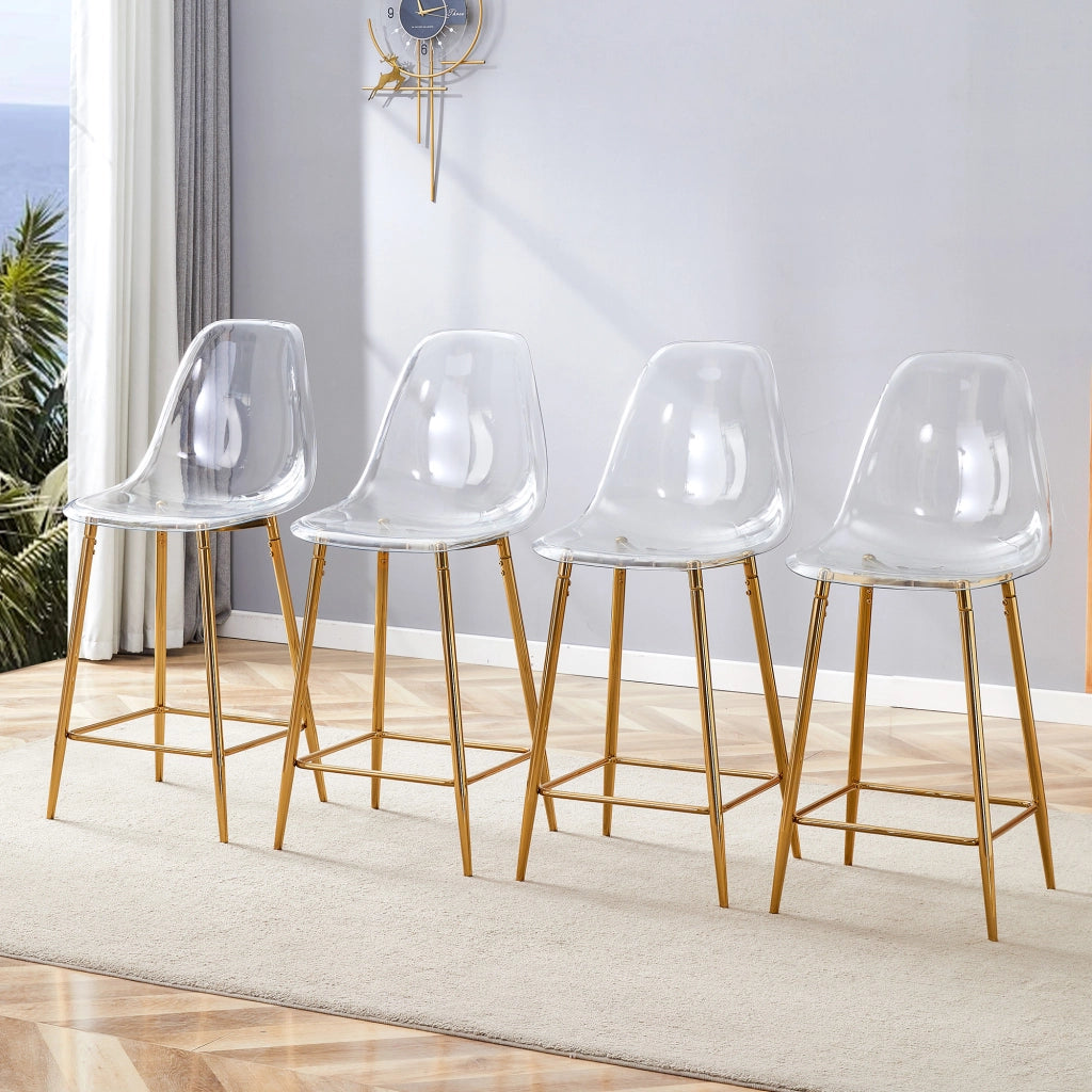 Set di 4 sgabelli da bar trasparenti con struttura in metallo argento/oro/nero, sedie dal design moderno per cucina, bar o sala da pranzo (solo sedie,