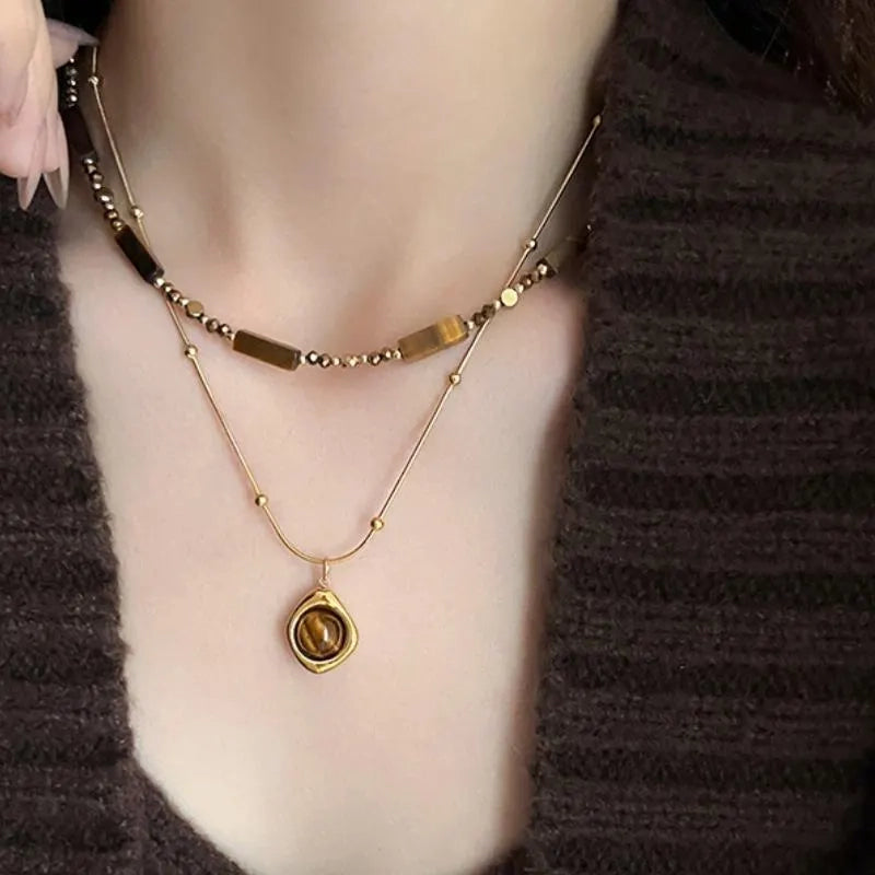 Collana con ciondolo vintage in pietra naturale, realizzata a mano, regalo di Natale per donna, regalo di compleanno