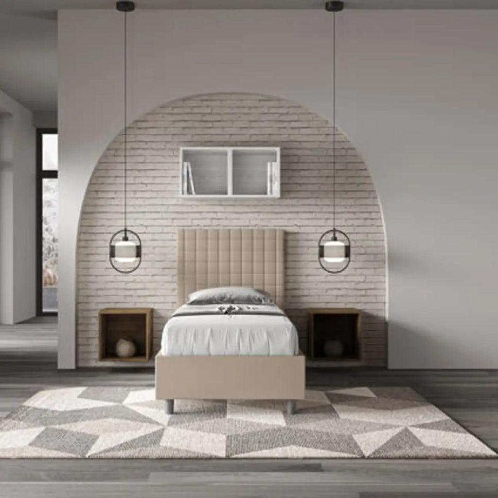 Letto singolo con rete imbottito 90x200 similpelle tortora Sunny