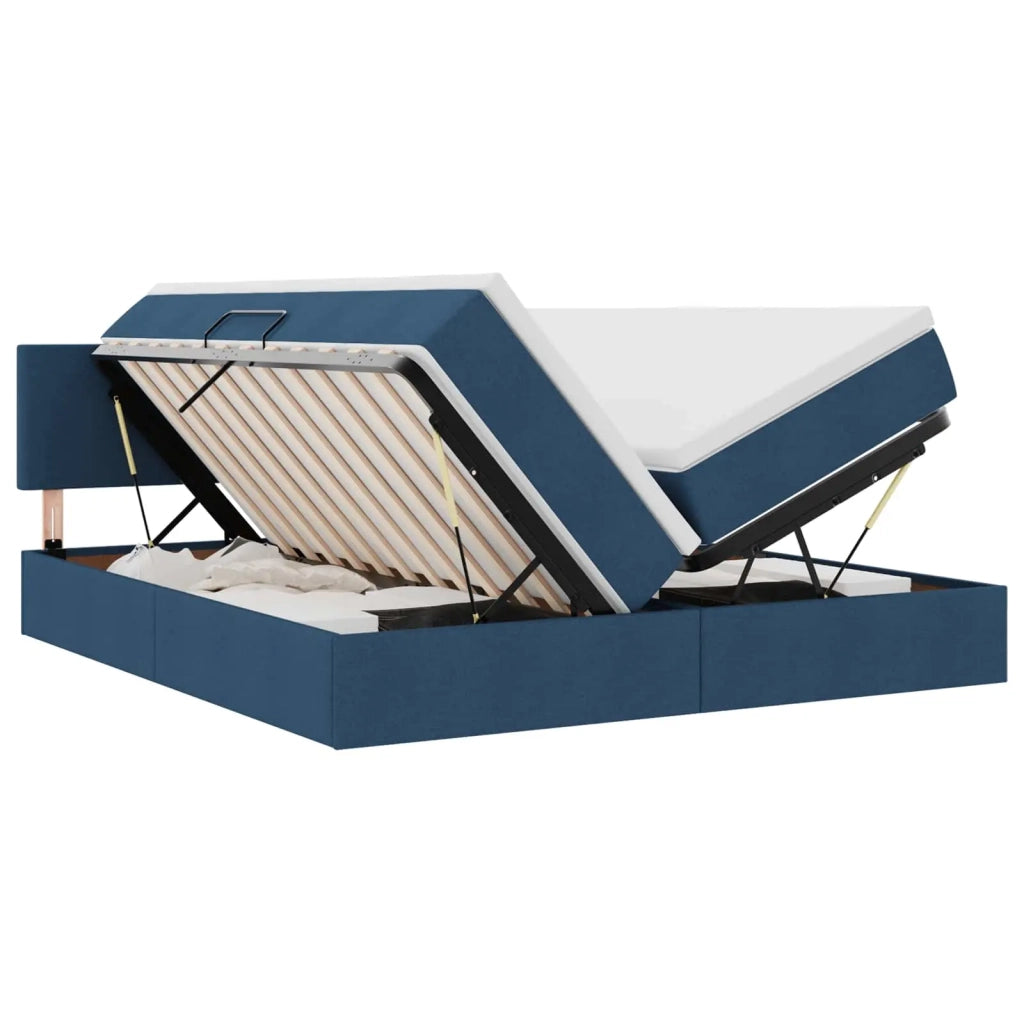 Letto con luci a strisce a LED Blu 180 x 200 cm Tessuto