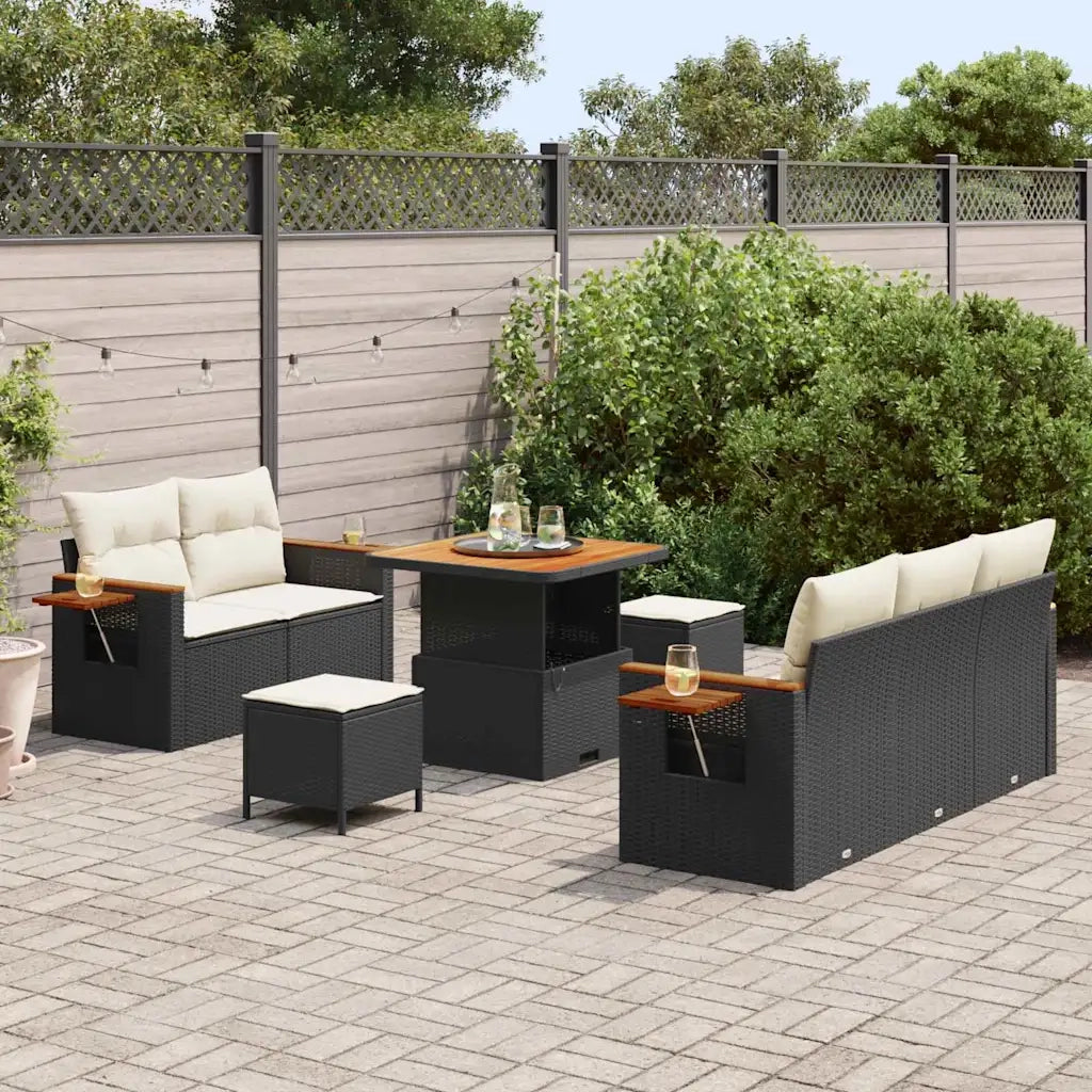 Set Divano da Giardino 10 pcs Nero e Crema polyrattan