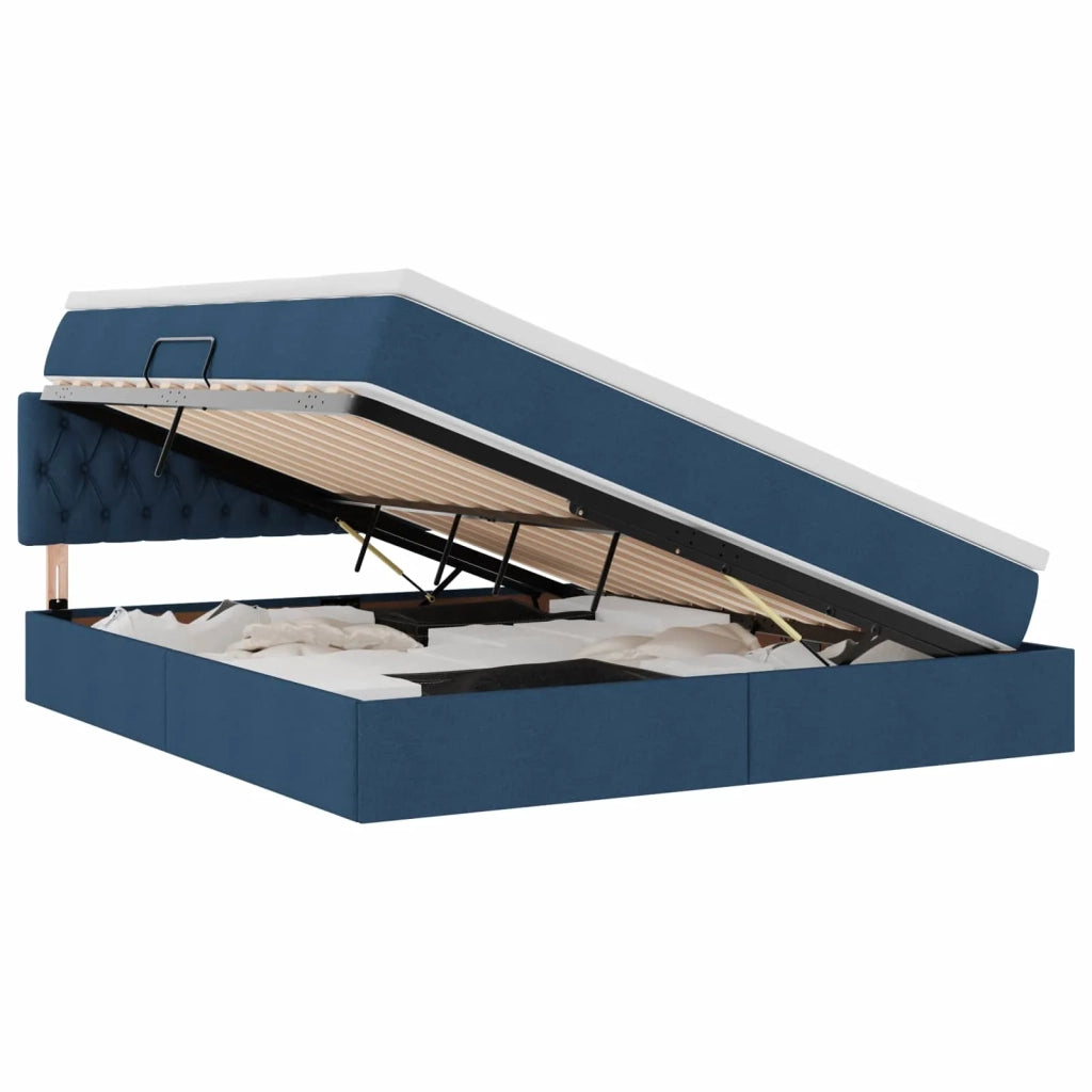 Letto con contenitore e LED con led Blu 180 x 200 cm Tessuto