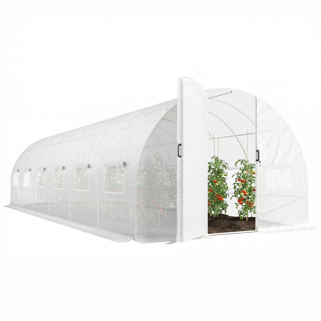 Serra tunnel giardino 24m2 con porte e finestre ¨C zephmum ¨C 295x798x199 cm bianco