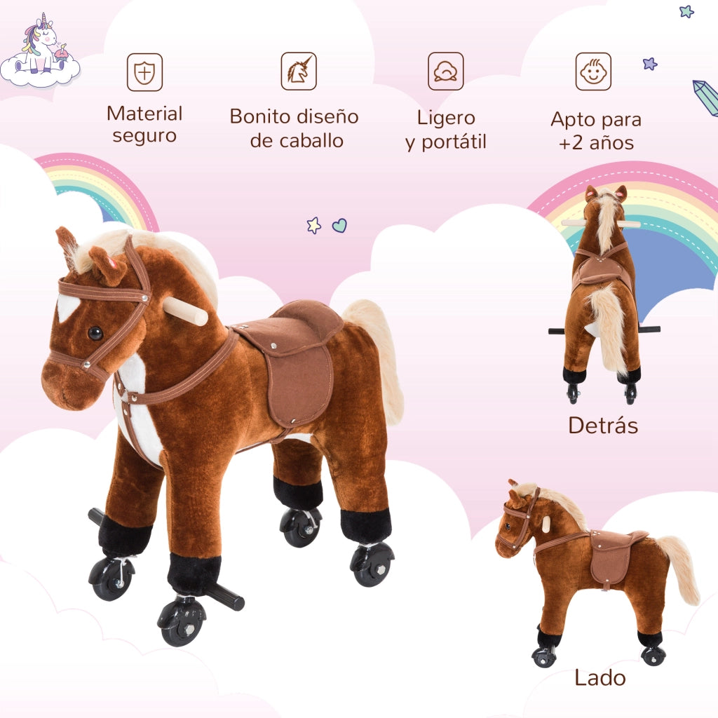 Cavallo a Dondolo con Ruote e Suoni ¨C Minimal ¨C Marrone 55x23x60 cm