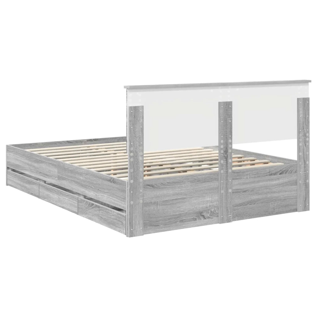 Letto matrimoniale | Letto per adulti | Struttura del letto con cassetto Grigio Sonoma 160 x 200 cm