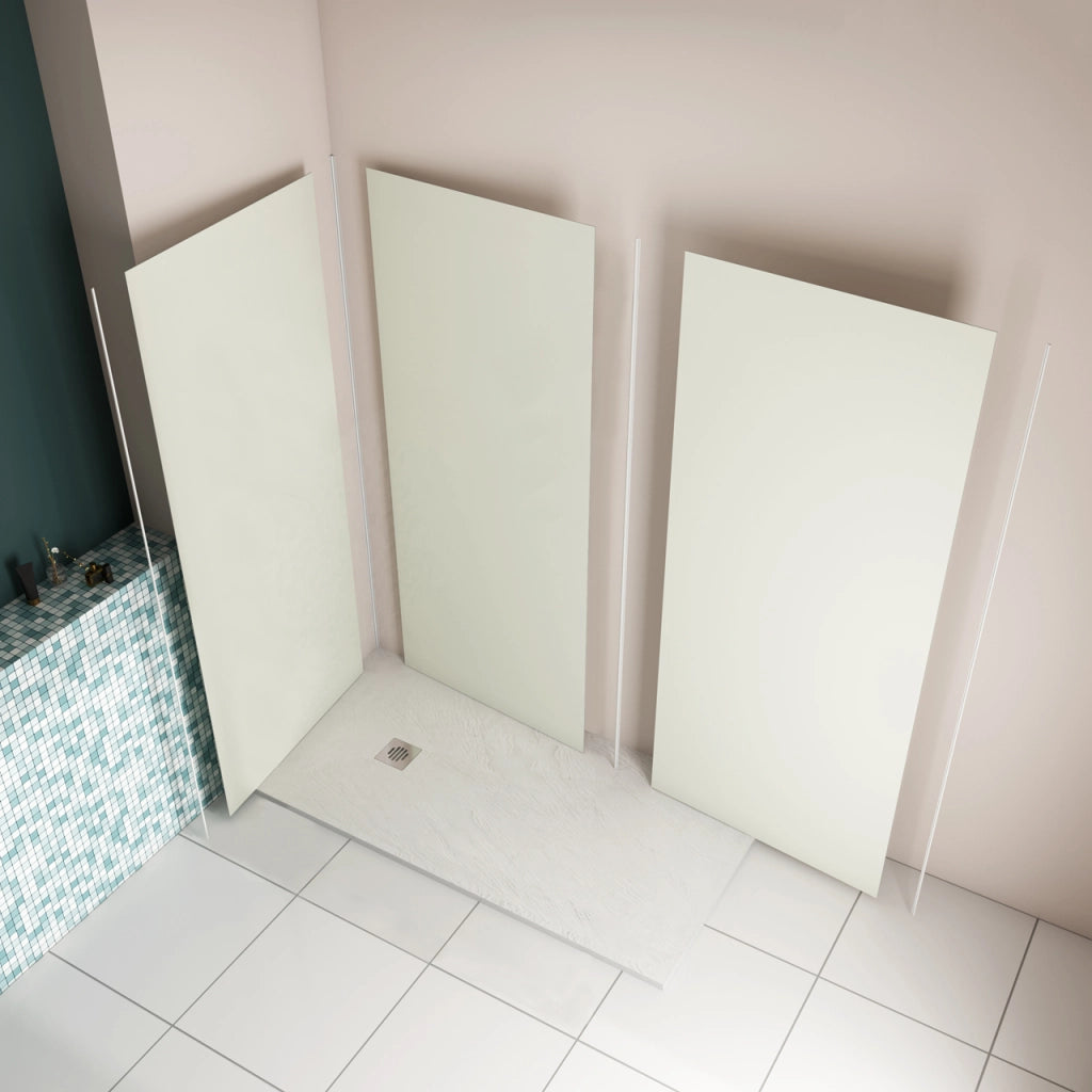 H.210 cm Pannello Doccia ad Angolo 90x120x120 cm Realizzato in Alluminio da 3 mm con Profili Finitura Bianco Avorio per Rivestimento Parete Bagno