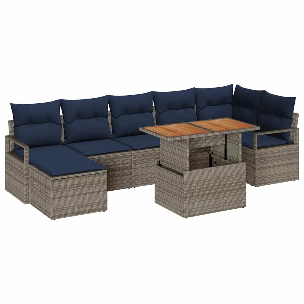 Set da Pranzo per Giardino con cuscino 8 pcs Grigio e Blu Navy 3349744