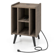 Supporto per giradischi con 4 ripiani aperti presa di corrente e porta USB-Porta vinili con mensole espositive Marrone