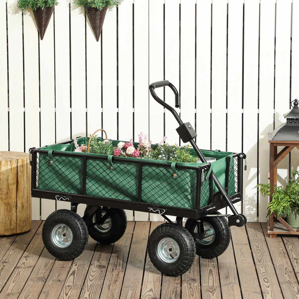 Carrello da Giardino in Acciaio 114L ¨C Xylo ¨C Verde, con Sacca e Pareti Rimovibili 105x51x54cm